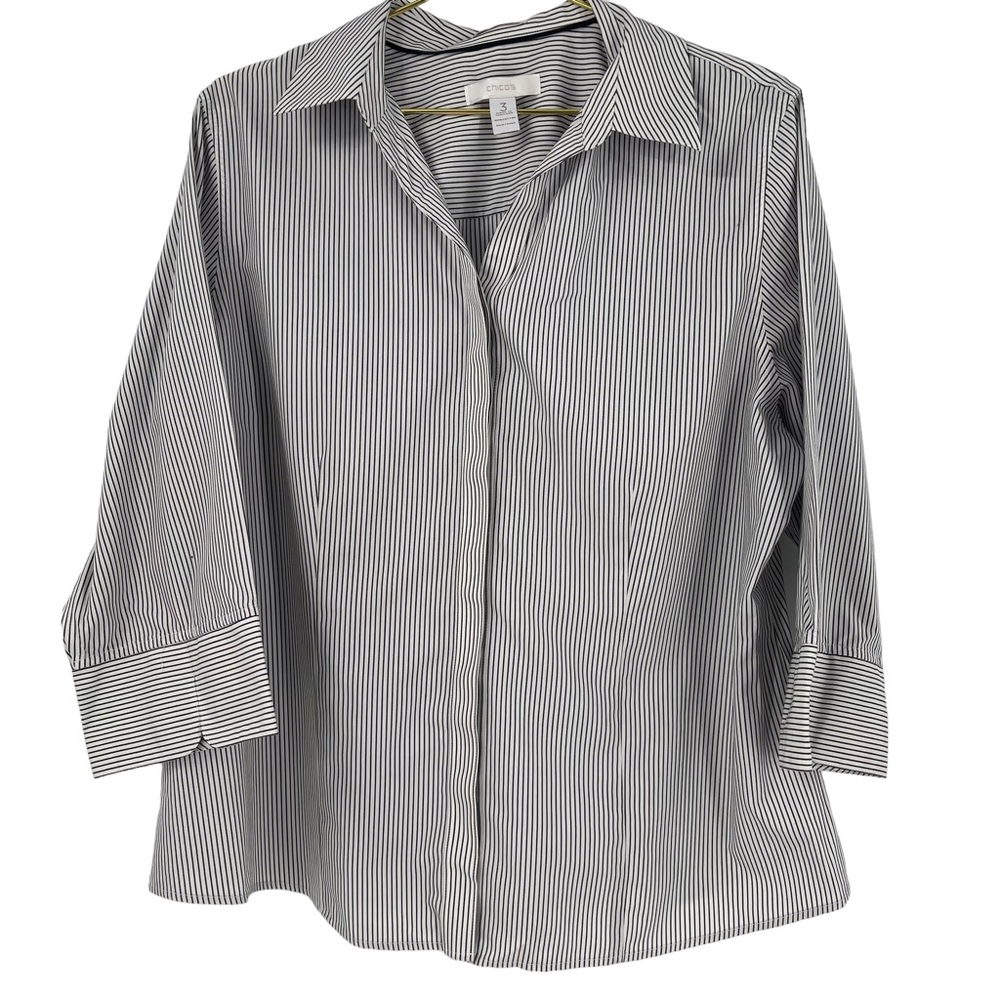 Chico's Black & White Pinstripe Button-Down Shirt